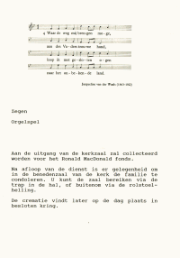 Liturgie uitvaartdienst D.E.W. (Liesbeth) MG-van Reede (1998)